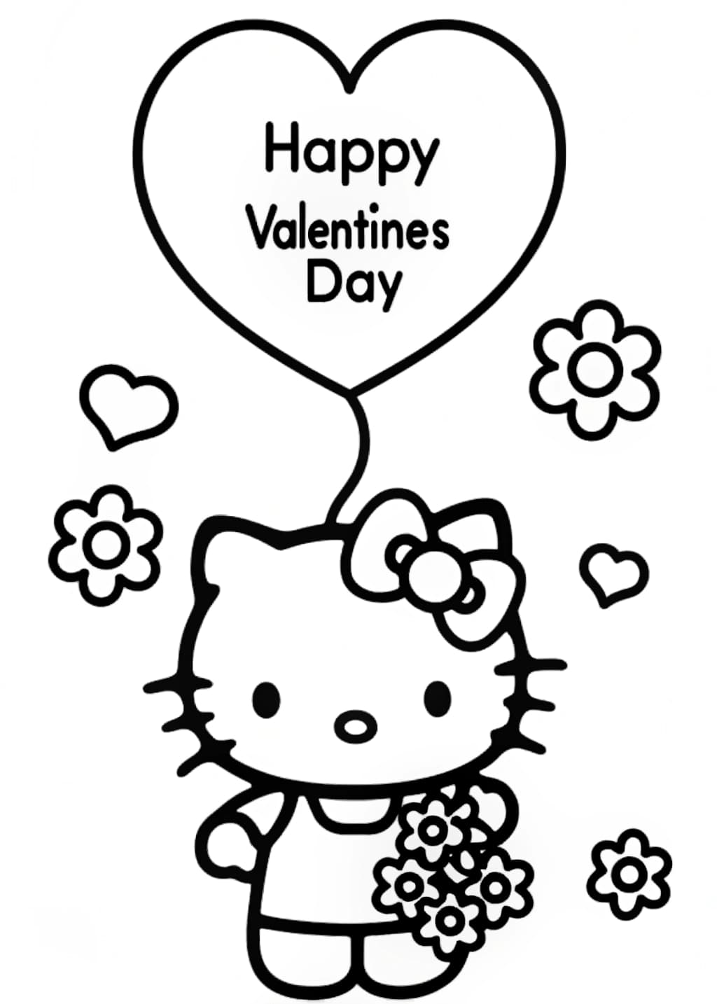 Simple Hello Kitty Valentines Day Coloring Page