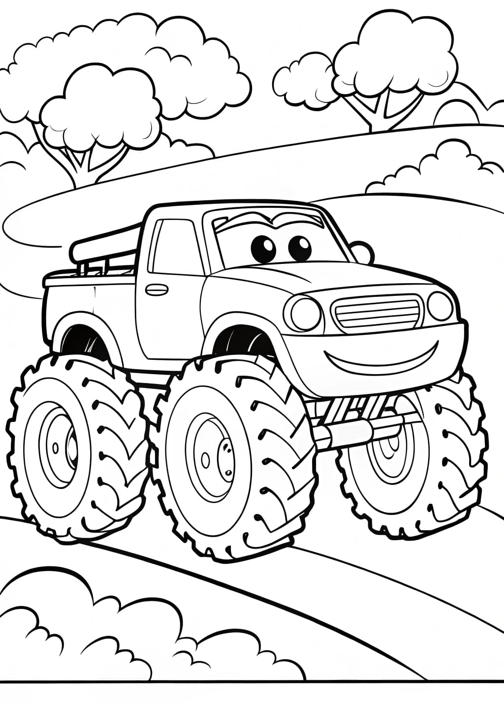 Simple Monster Truck Coloring Page For Kids