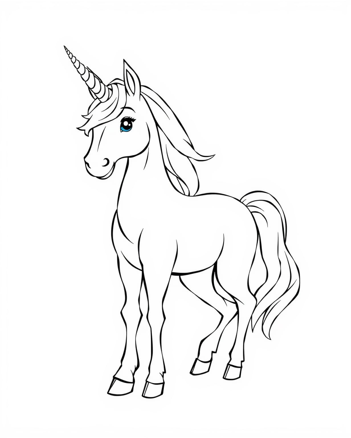 Simple Realistic Unicorn Coloring Page