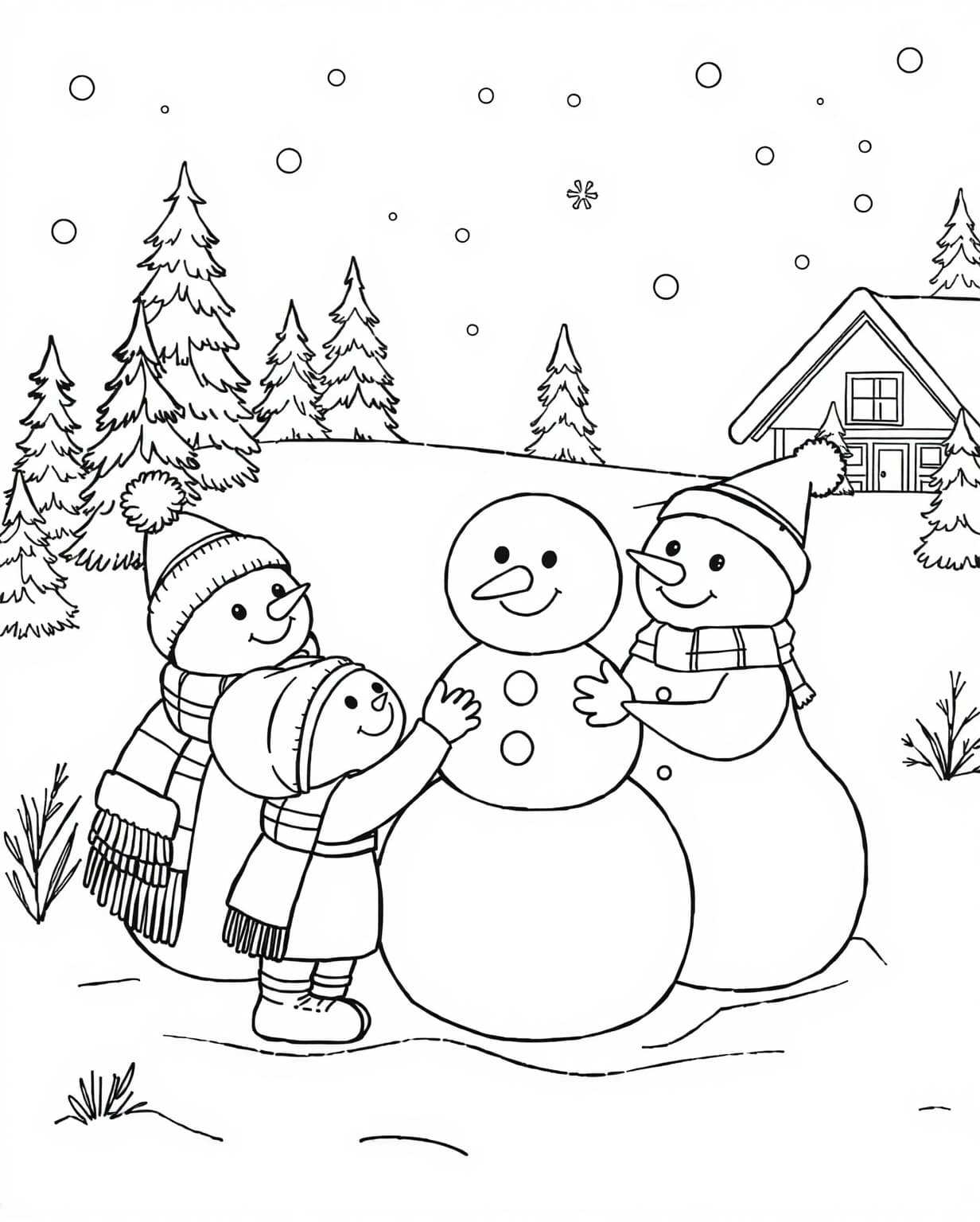 Snowman Family Building Another Snowman Coloring Page