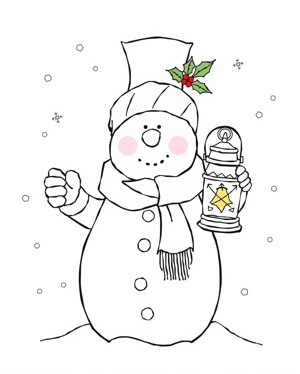Snowman with a Magical Lantern Coloring Page