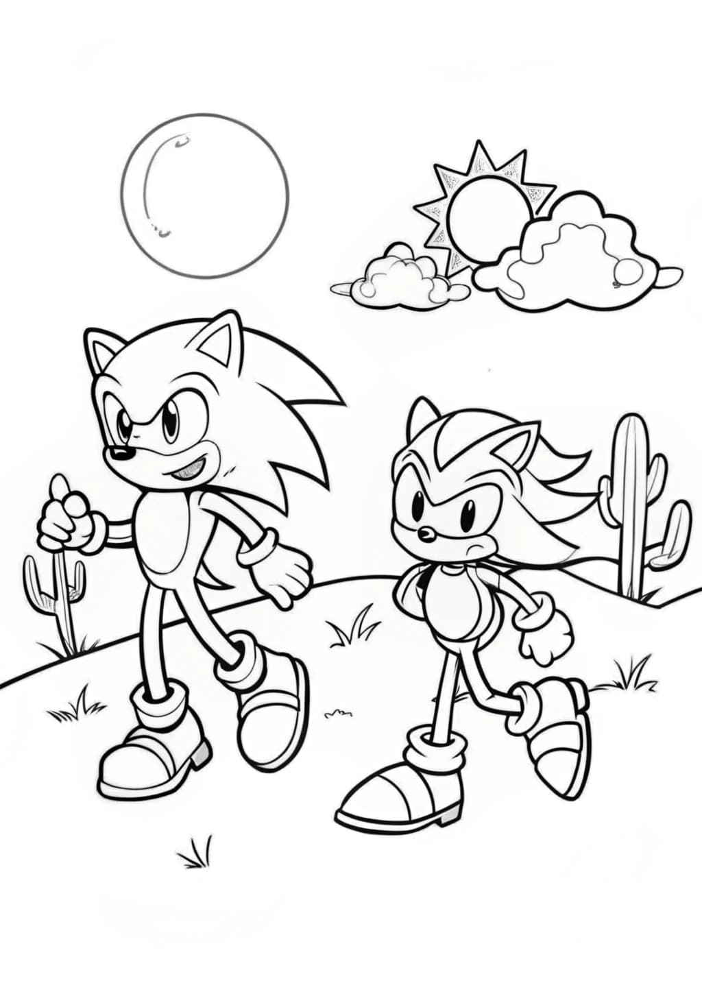 Sonic And Knuckles Running In A Desert Scene Coloring Page