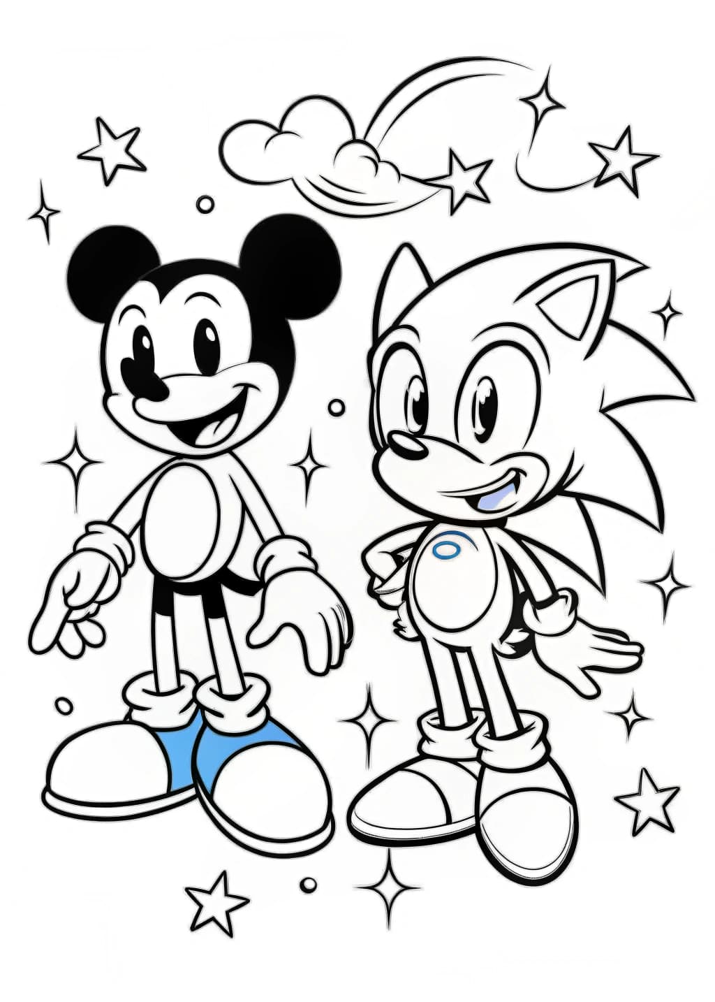 Sonic And Mickey Mouse Coloring Page For Kids
