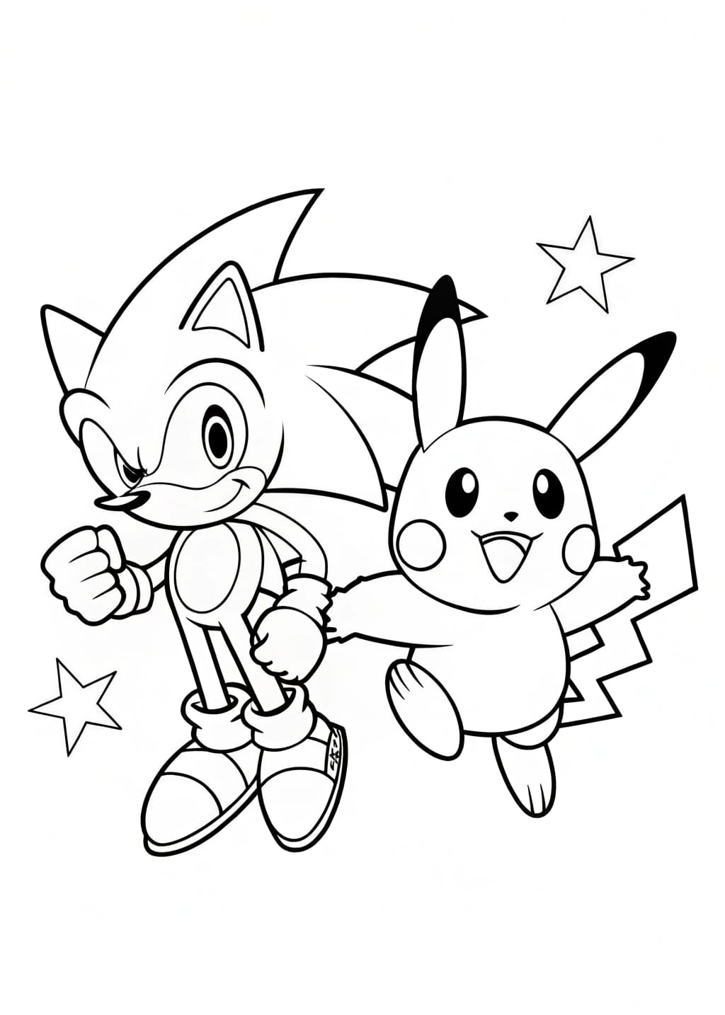 Sonic And Pikachu Coloring Sheet For Children
