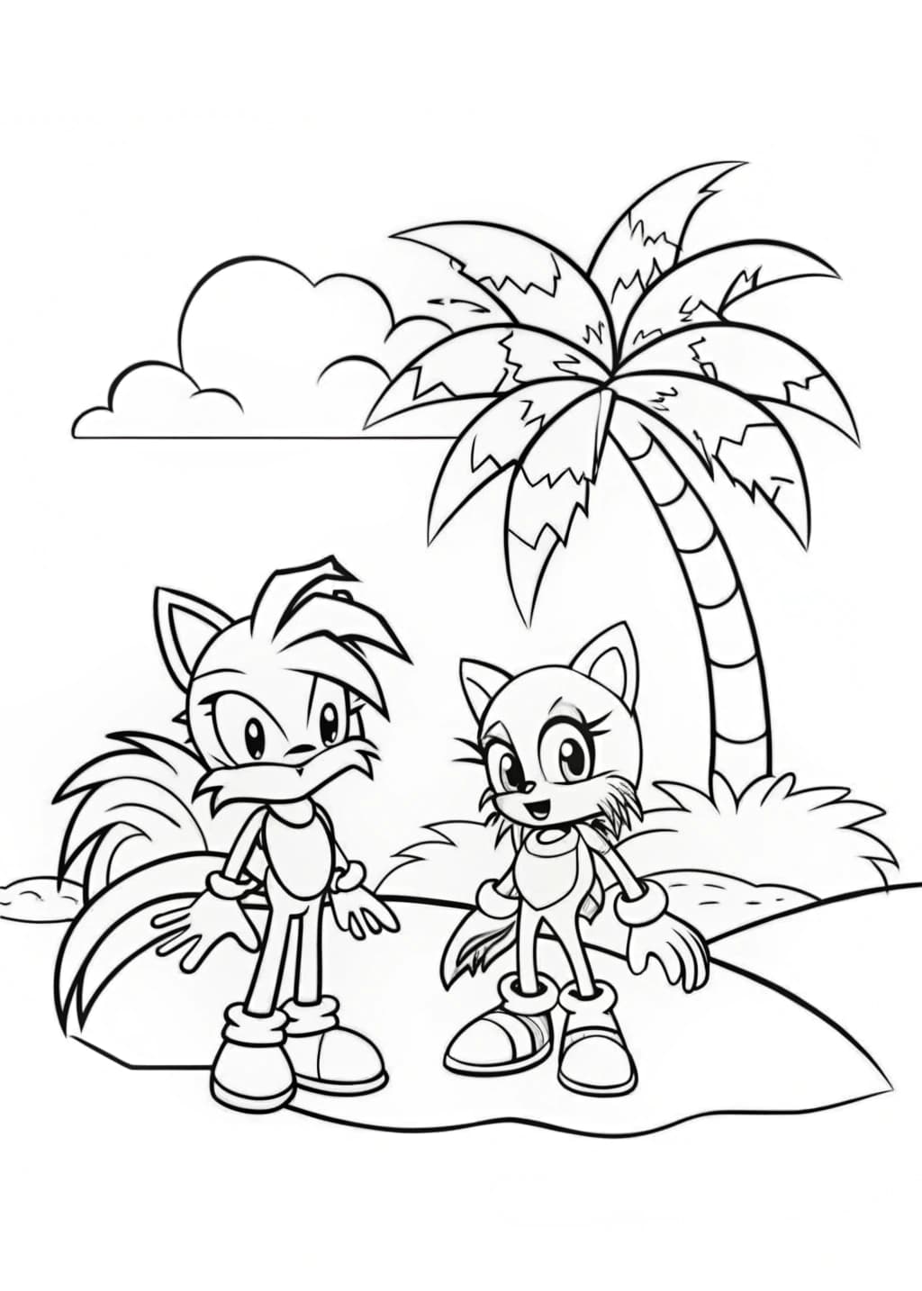 Sonic And Tails In A Tropical Scene Coloring Page For Kids