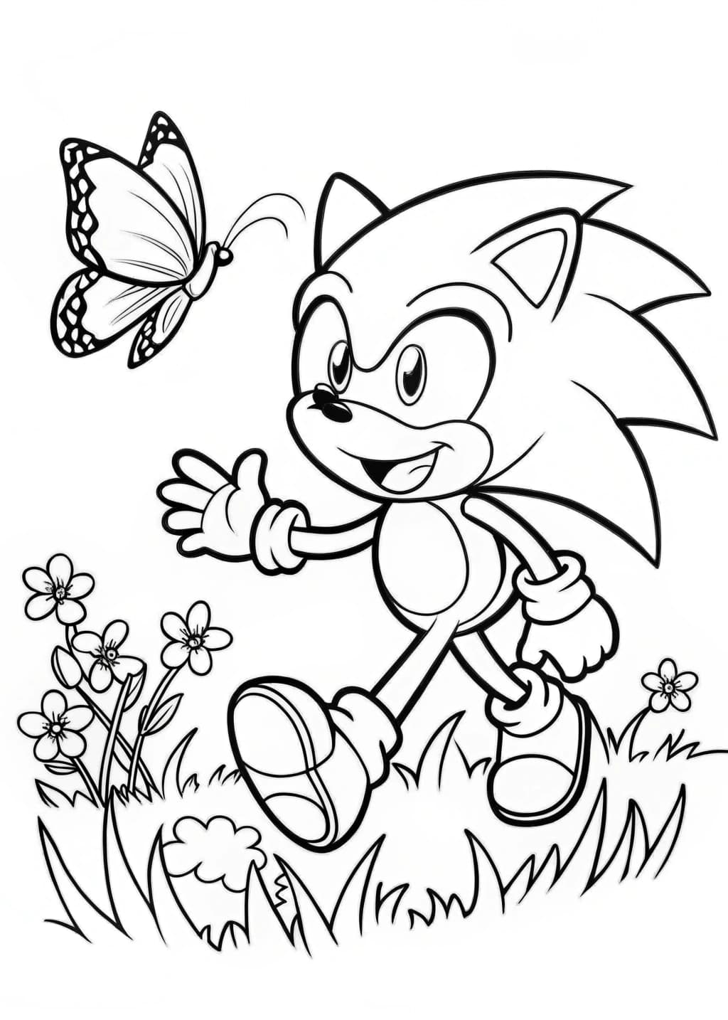 Sonic Chasing a Butterfly Printable Coloring Page