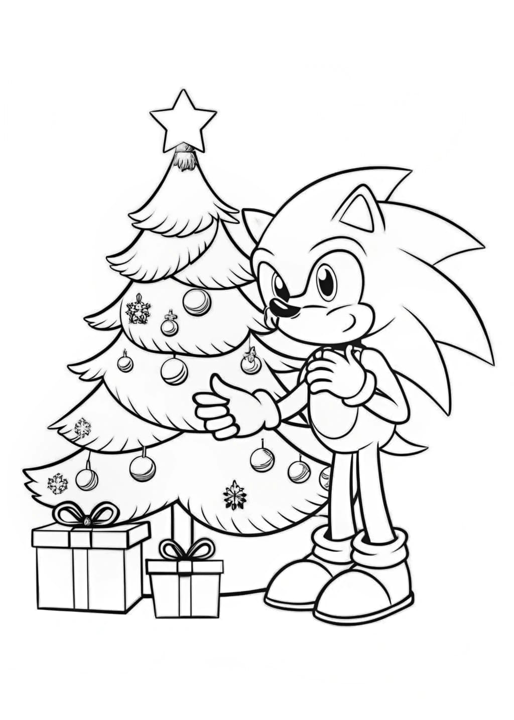 Sonic Decorating Christmas Tree Coloring Page