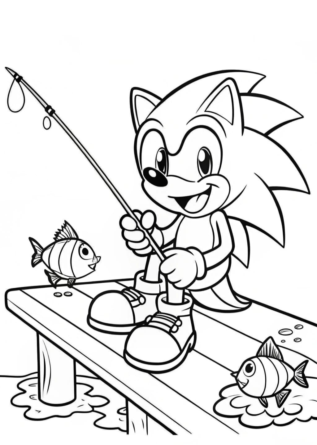 Sonic Fishing With a Playful Smile Coloring Page