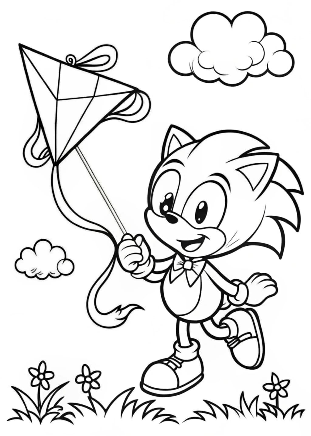 Sonic Flying A Kite With Bows Coloring Page For Kids