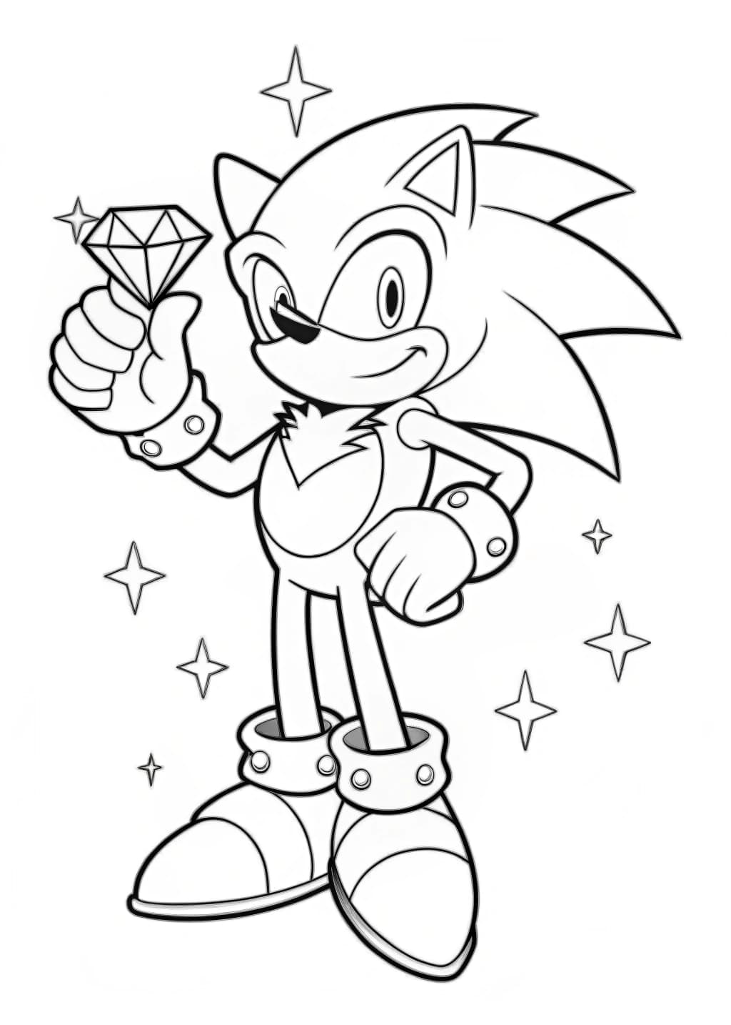 Sonic Giving Thumbs-Up With a Gem Coloring Page for Kids