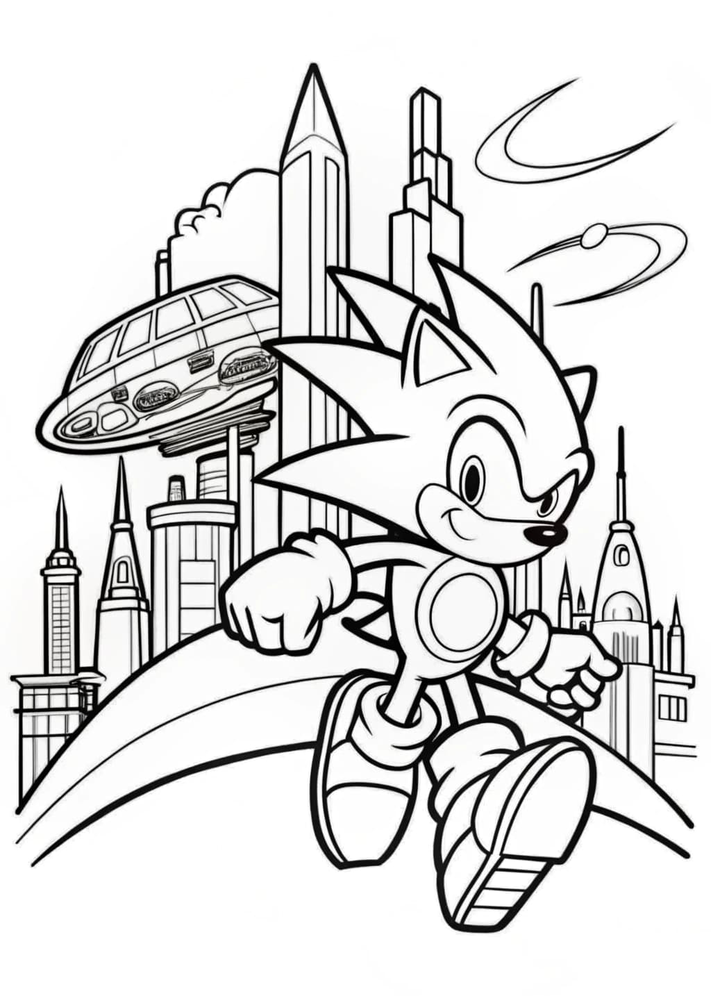 Sonic In A Futuristic City Coloring Page