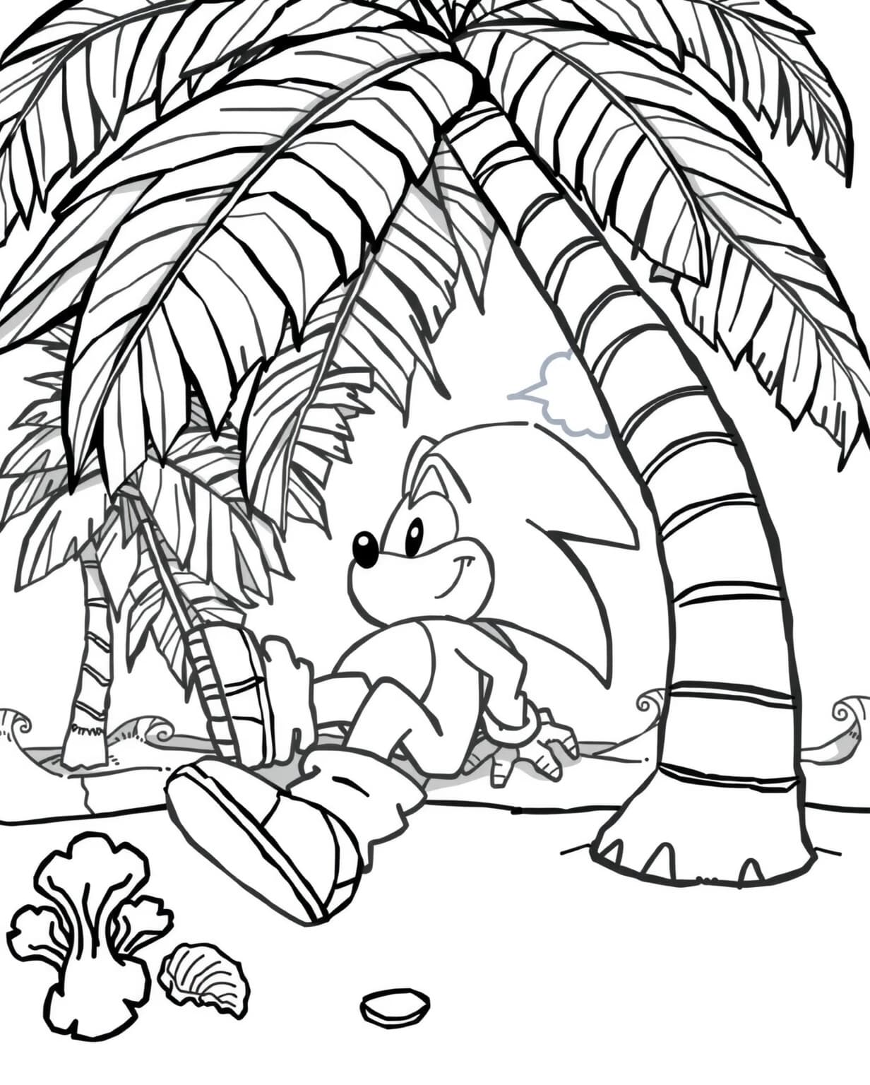 Sonic in a Tropical Paradise Coloring Page
