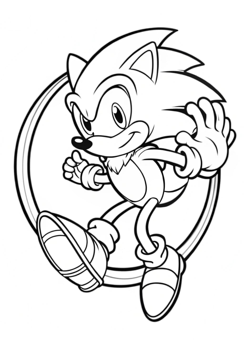 Sonic Jumping Through a Large Ring Coloring Page