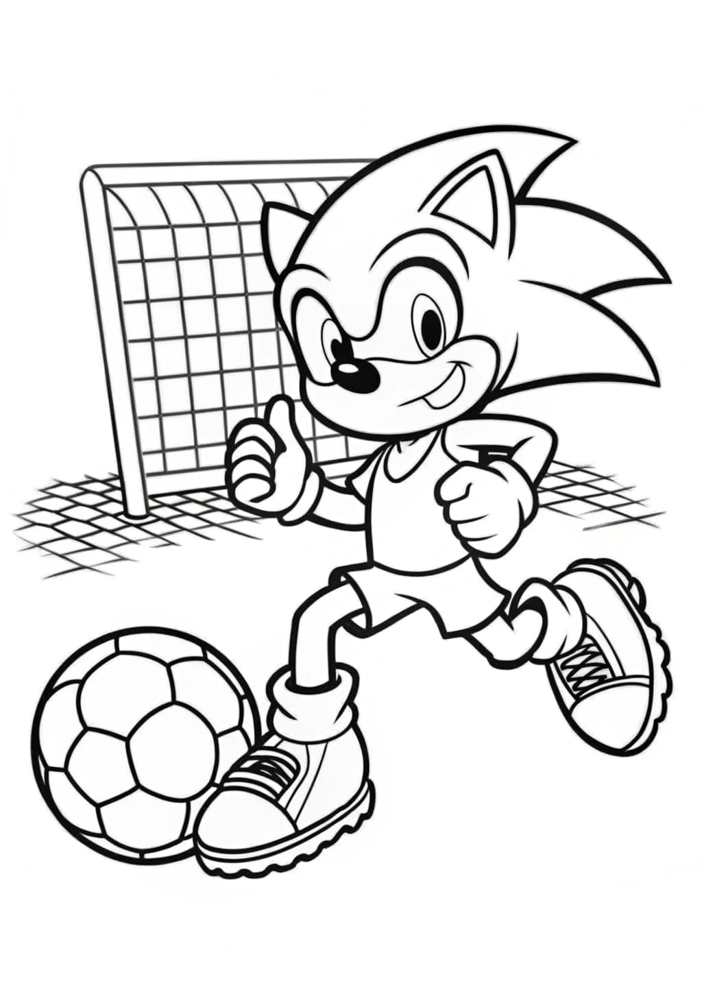 Sonic Playing Soccer Coloring Page For Kids