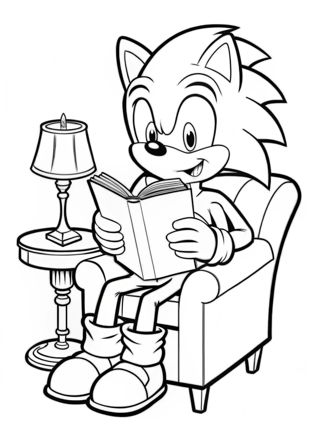 Sonic Reading a Book Coloring Page for Kids