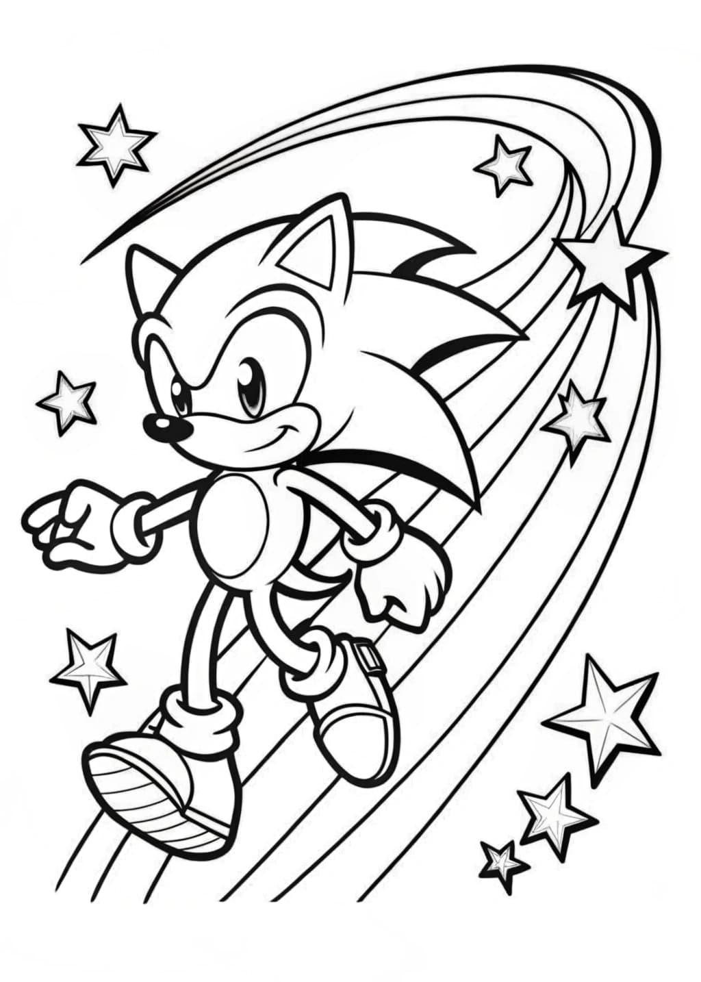 Sonic Running Through A Starry Background Coloring Page
