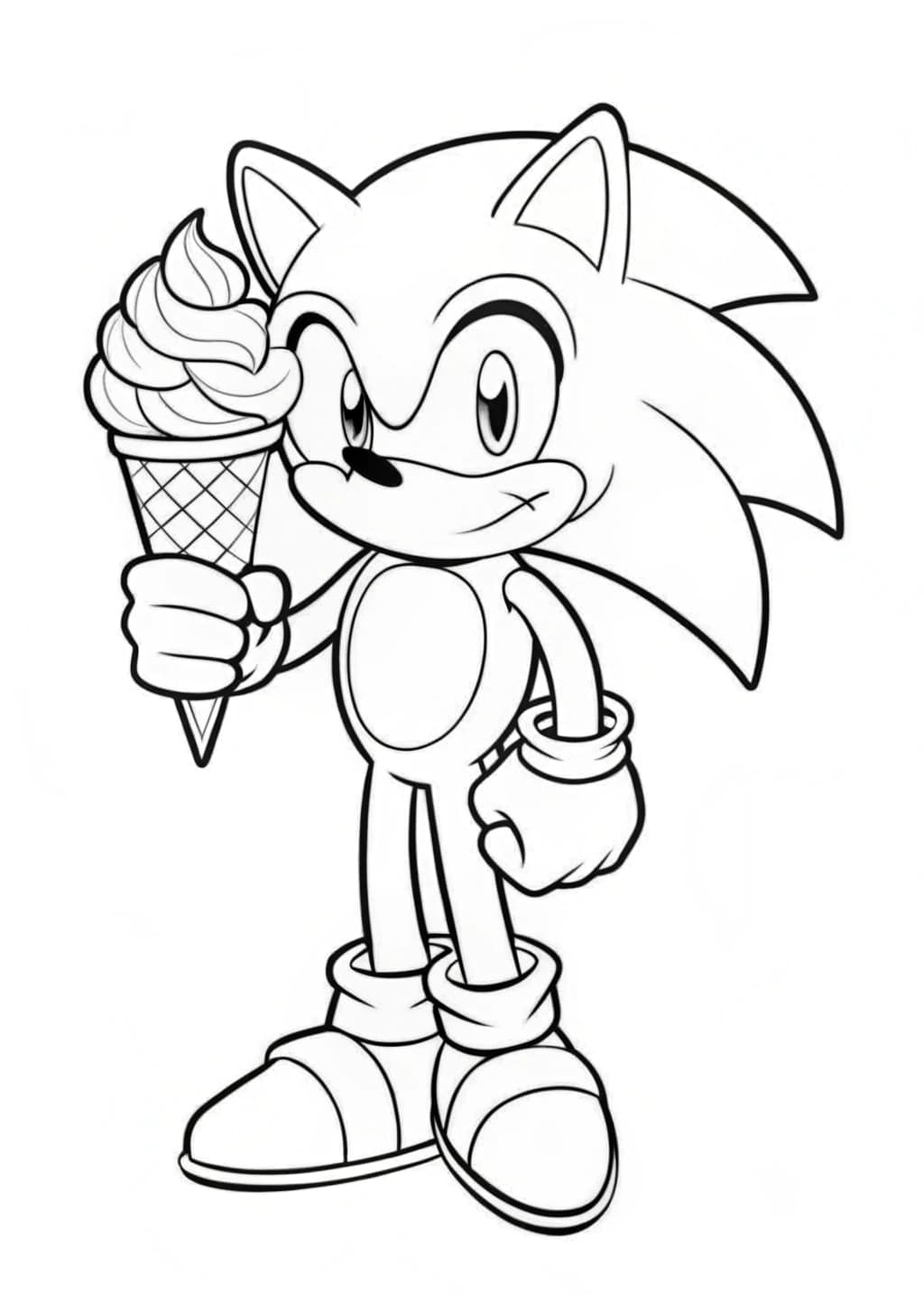 Sonic With a Giant Ice Cream Cone Coloring Page for Kids