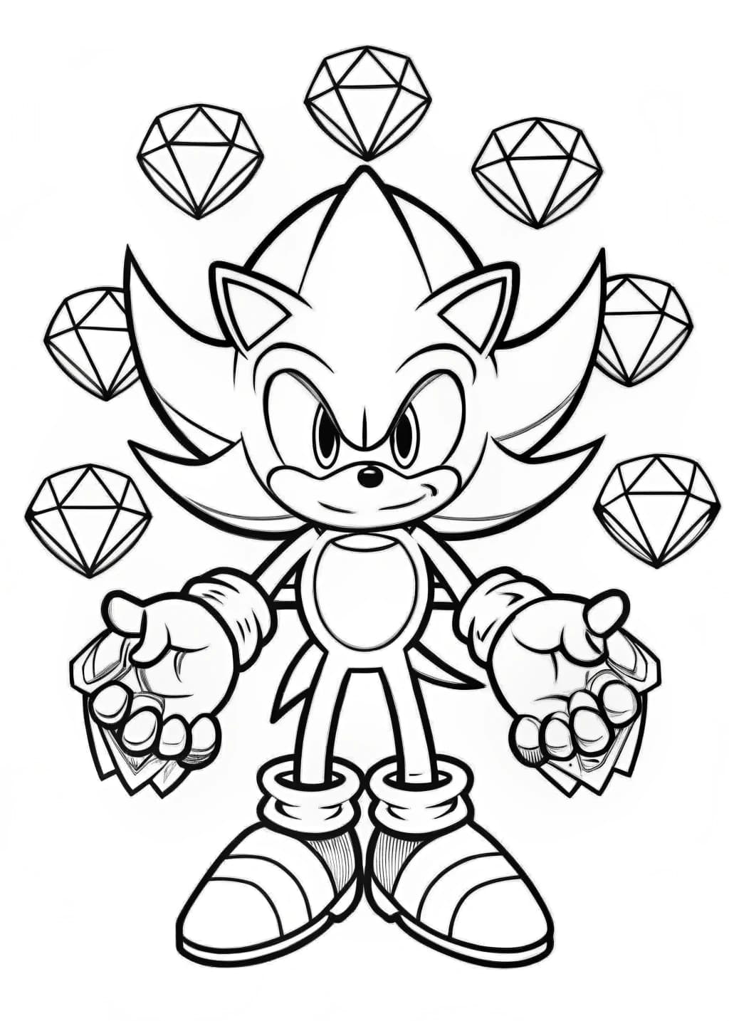 Sonic With Chaos Emeralds Coloring Page