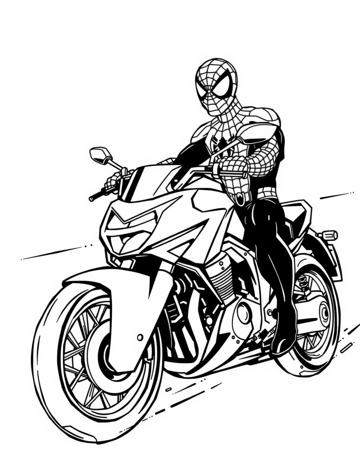 Spider-Man On Motorcycle Coloring Page