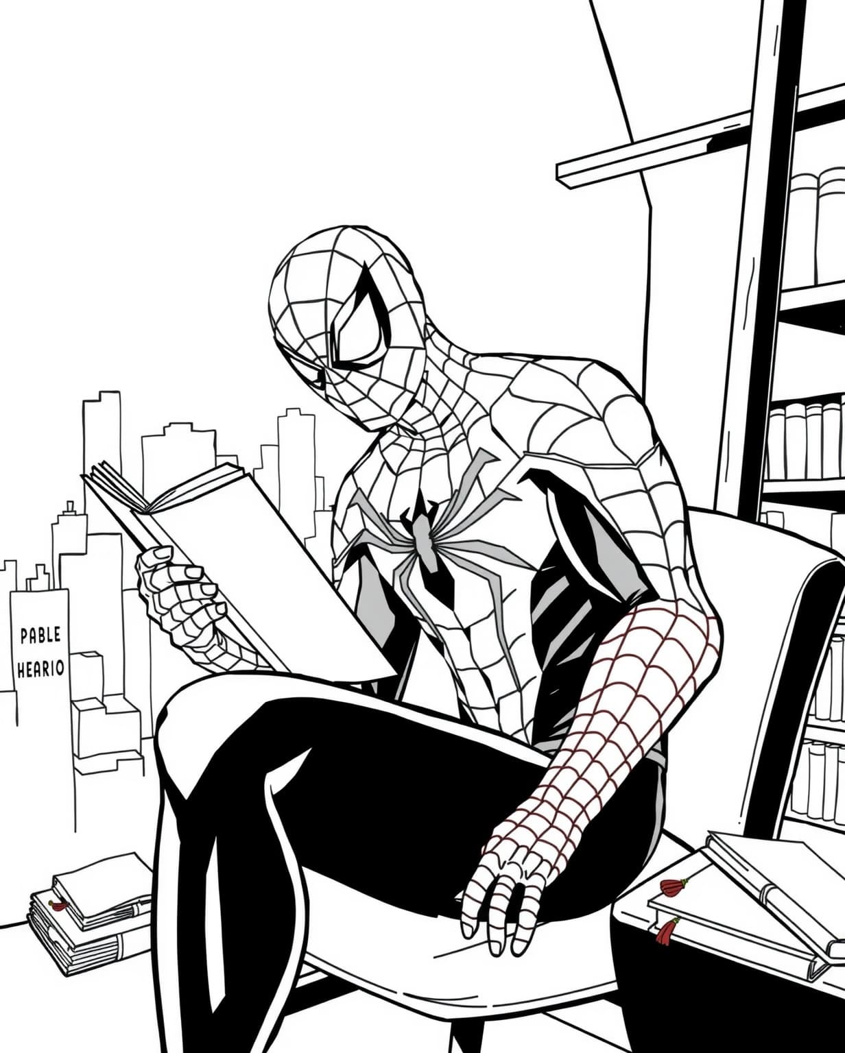 Spider-Man Reading A Book Coloring Page