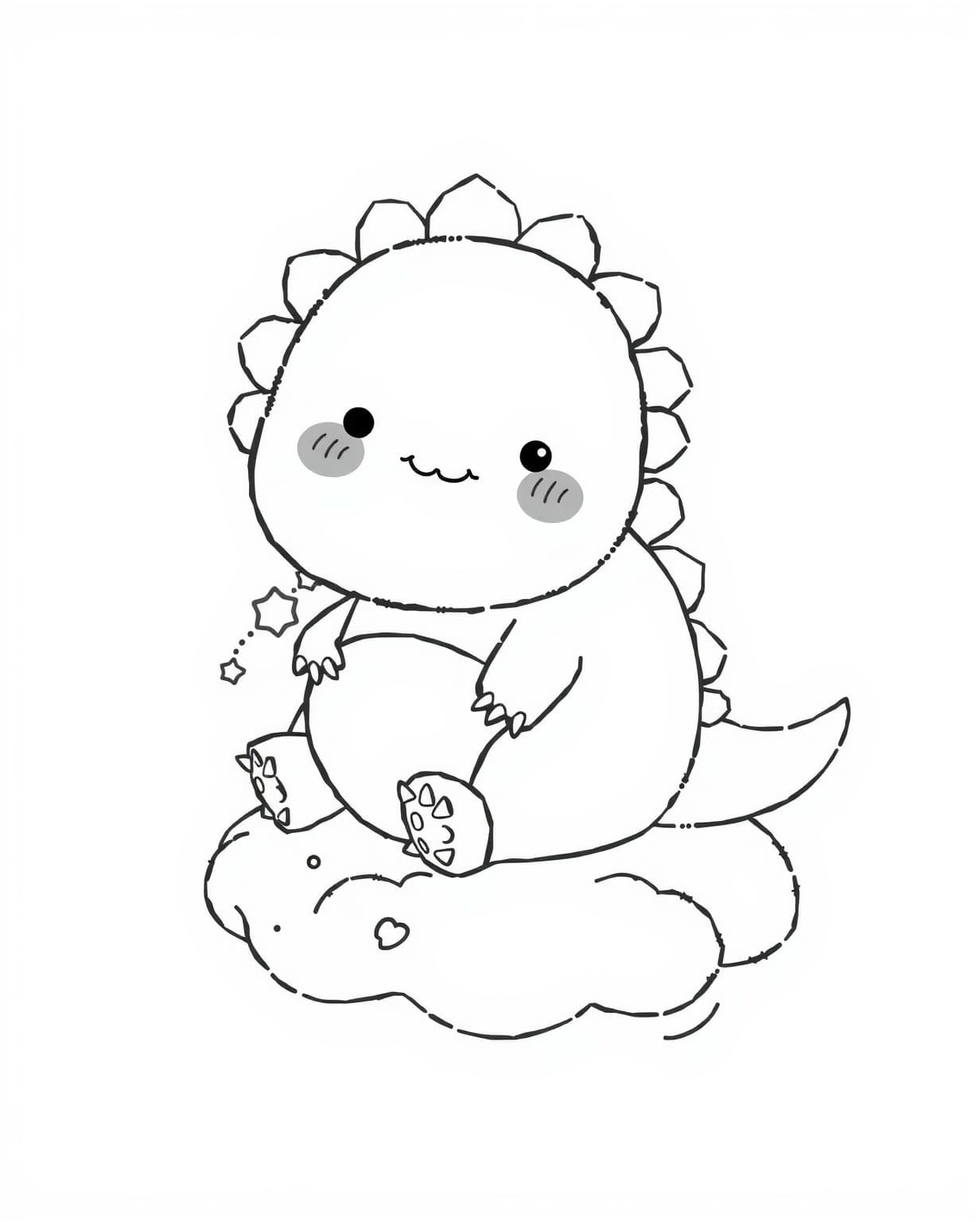 Squishmallow Dinosaur Smiling on a Cloud Coloring Page