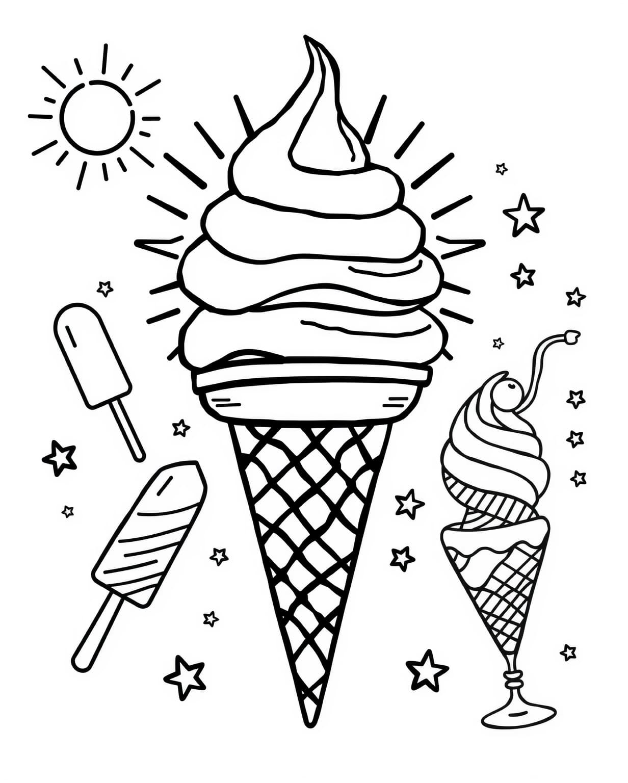 Summer Ice Cream Coloring Page for All Ages