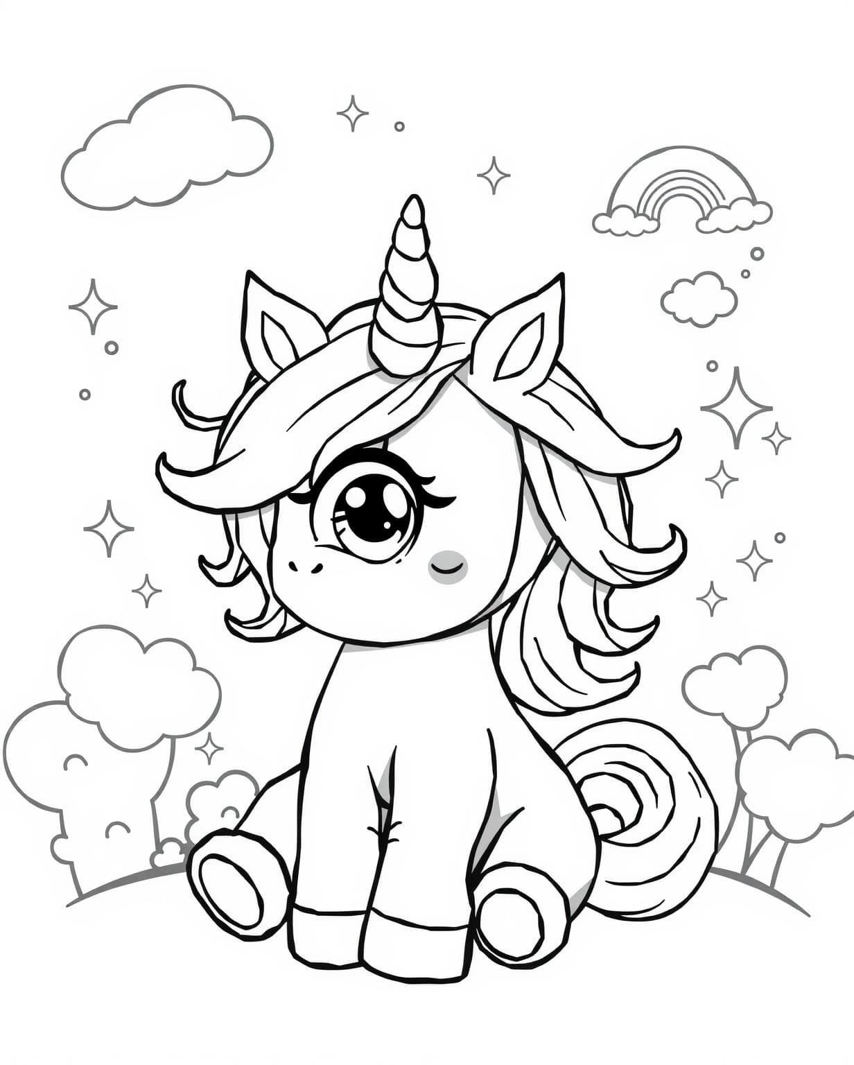 Super Cute Cute Baby Unicorn Coloring Page