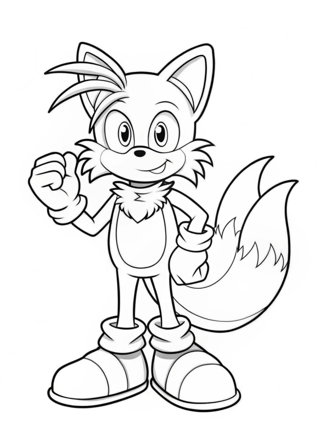 Tails Smiling Confidently With Raised Fist Coloring Page