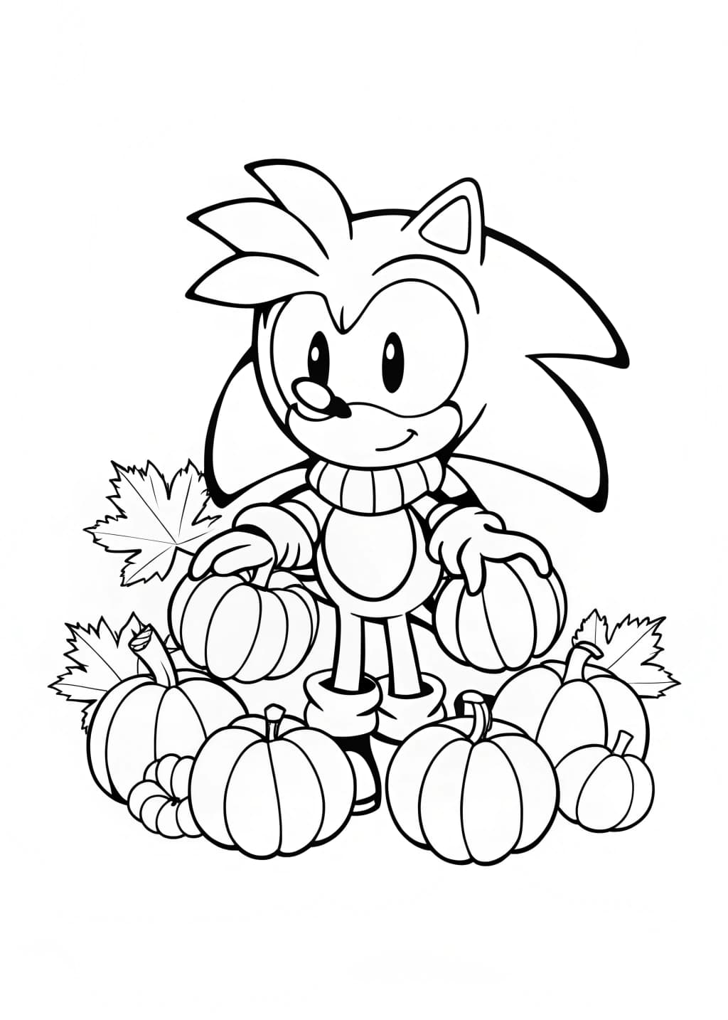 Thanksgiving Sonic Coloring Page With Pumpkins