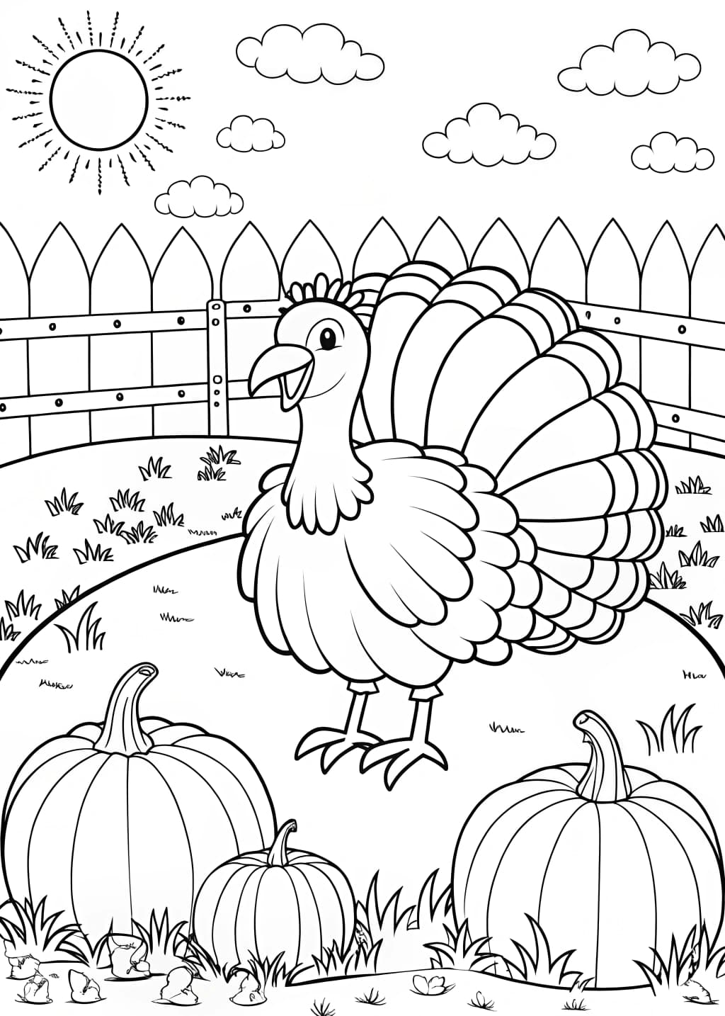 Turkey in a Pumpkin Patch Coloring Page