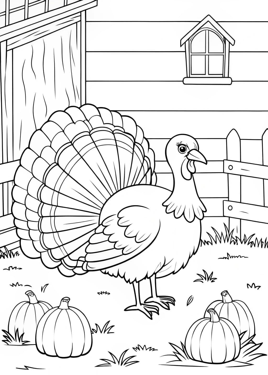 Turkey In A Rustic Barn Setting Coloring Page