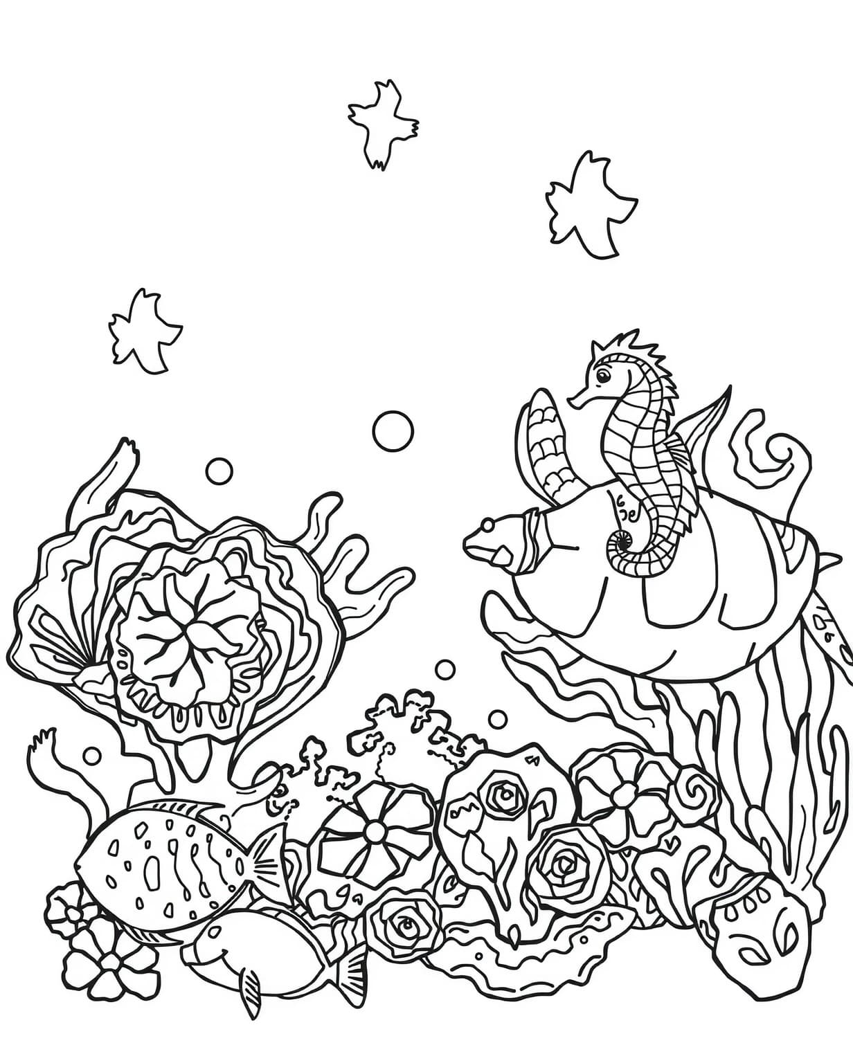 Underwater Coral Reef Scene Coloring Page