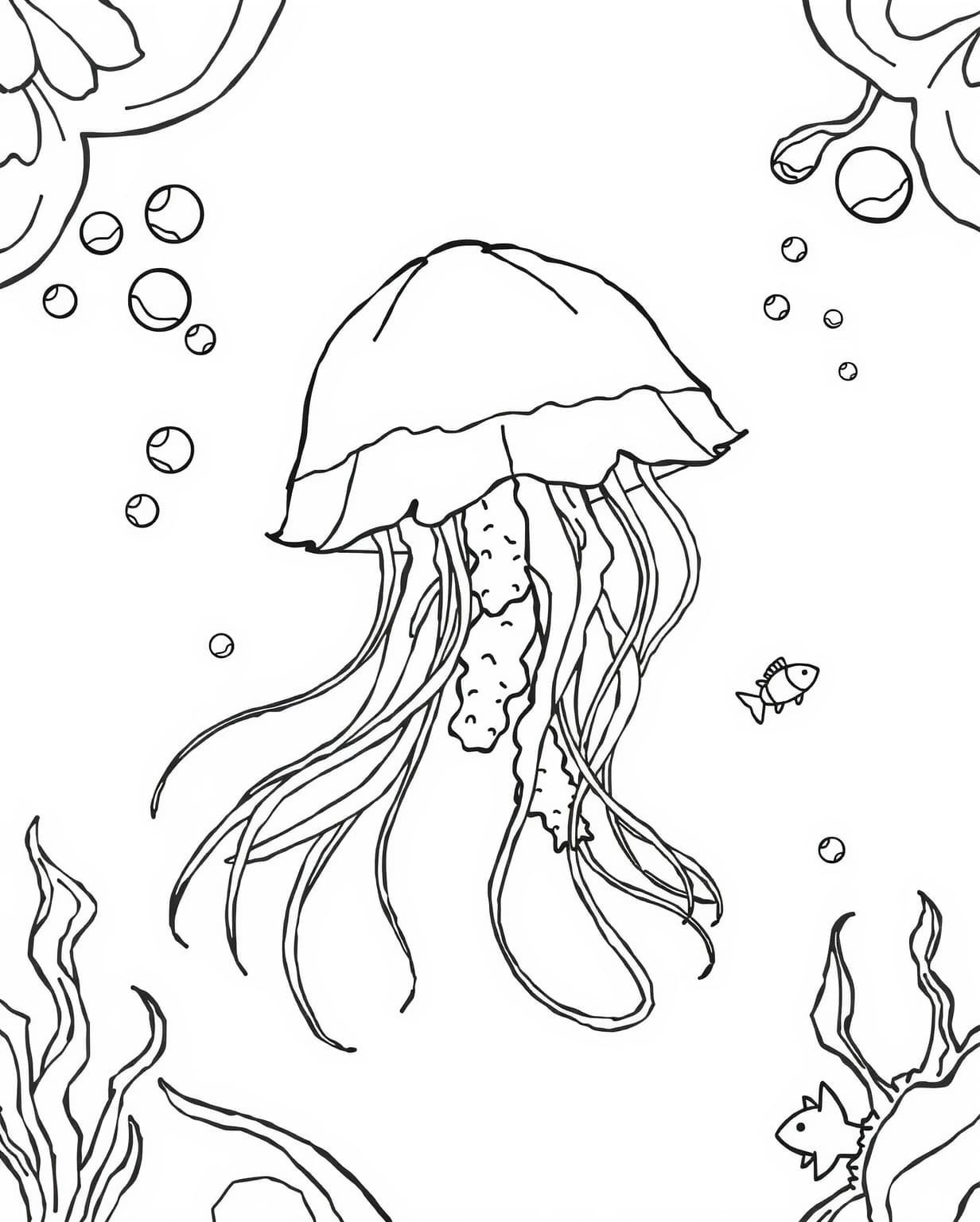 Underwater Jellyfish Scene Coloring Page