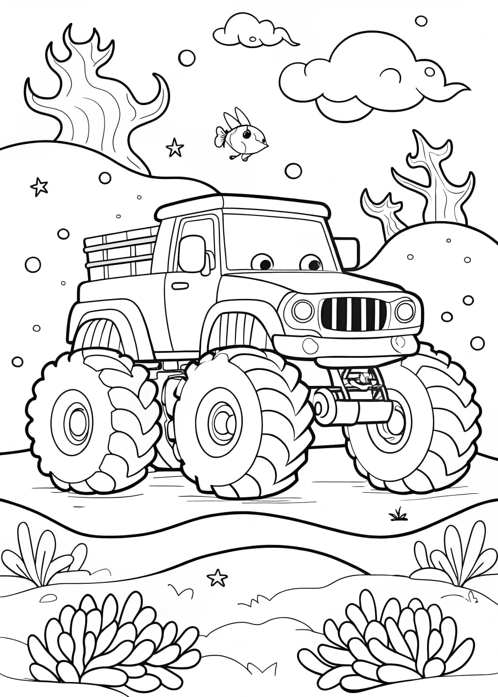 Underwater Monster Truck Adventure Coloring Page