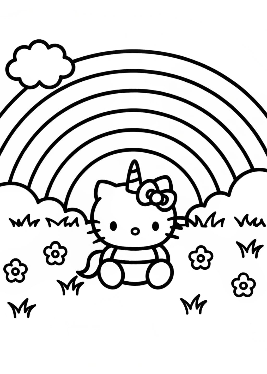 Unicorn Hello Kitty with Rainbow Coloring Page