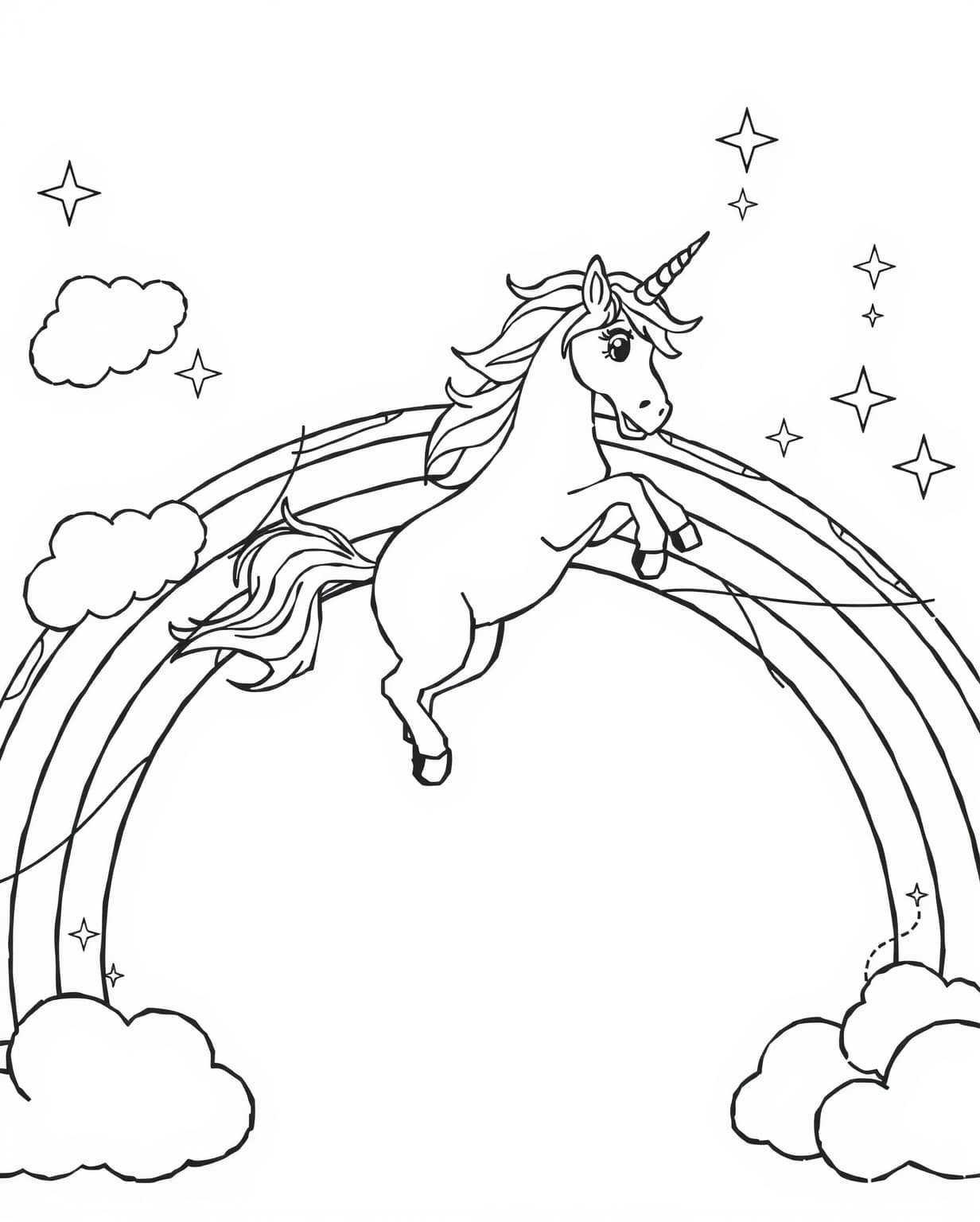Unicorn Jumping Over A Rainbow Coloring Page
