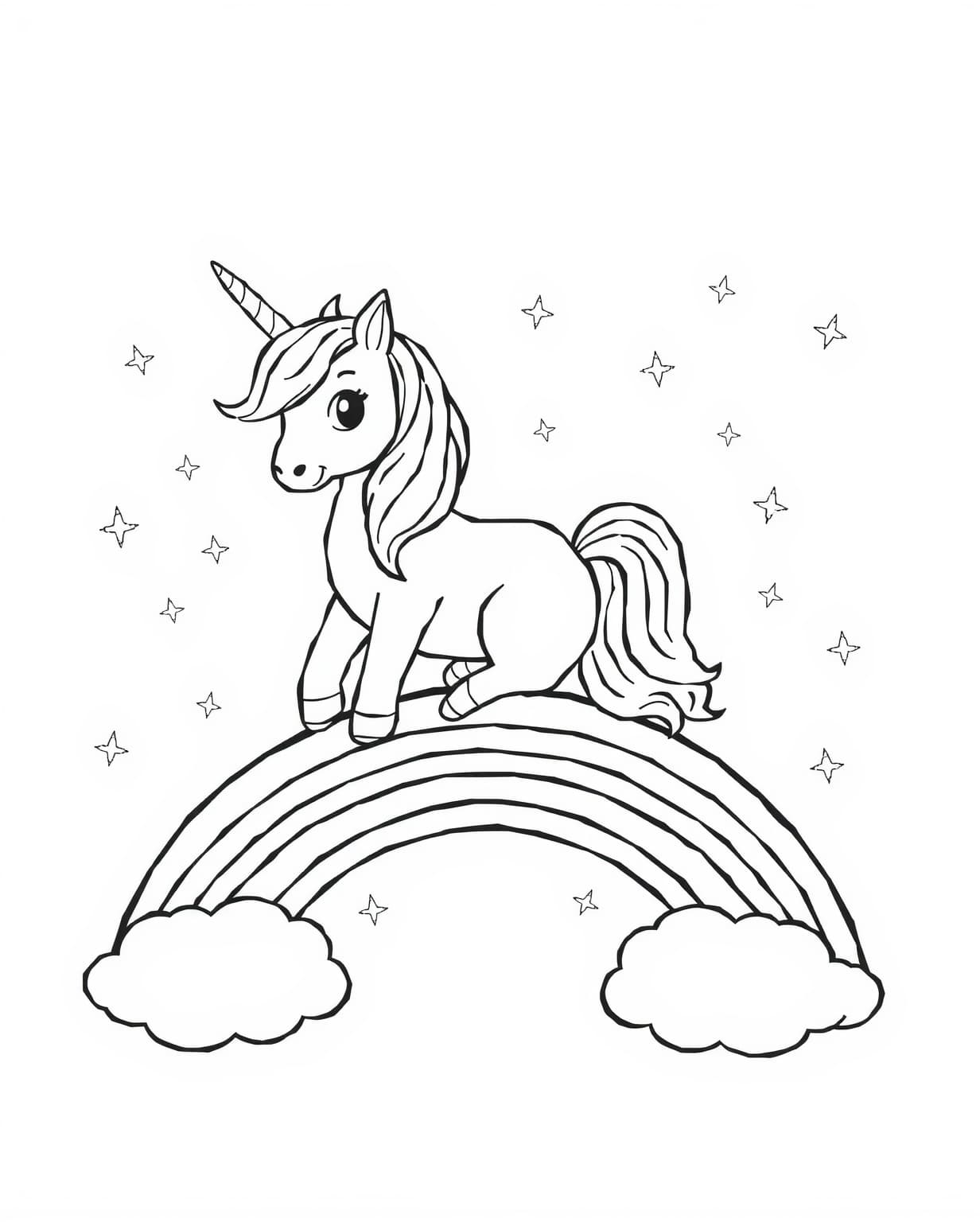 Unicorn Sitting On Rainbow Coloring Page
