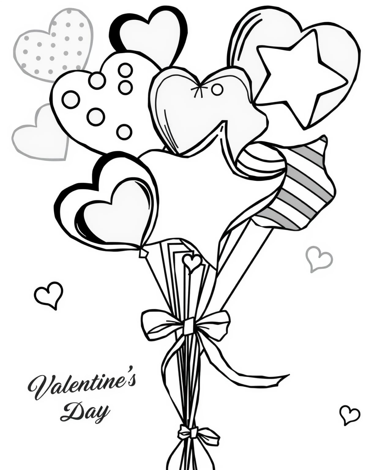 Valentine’s Day Balloon Bouquet Coloring Page