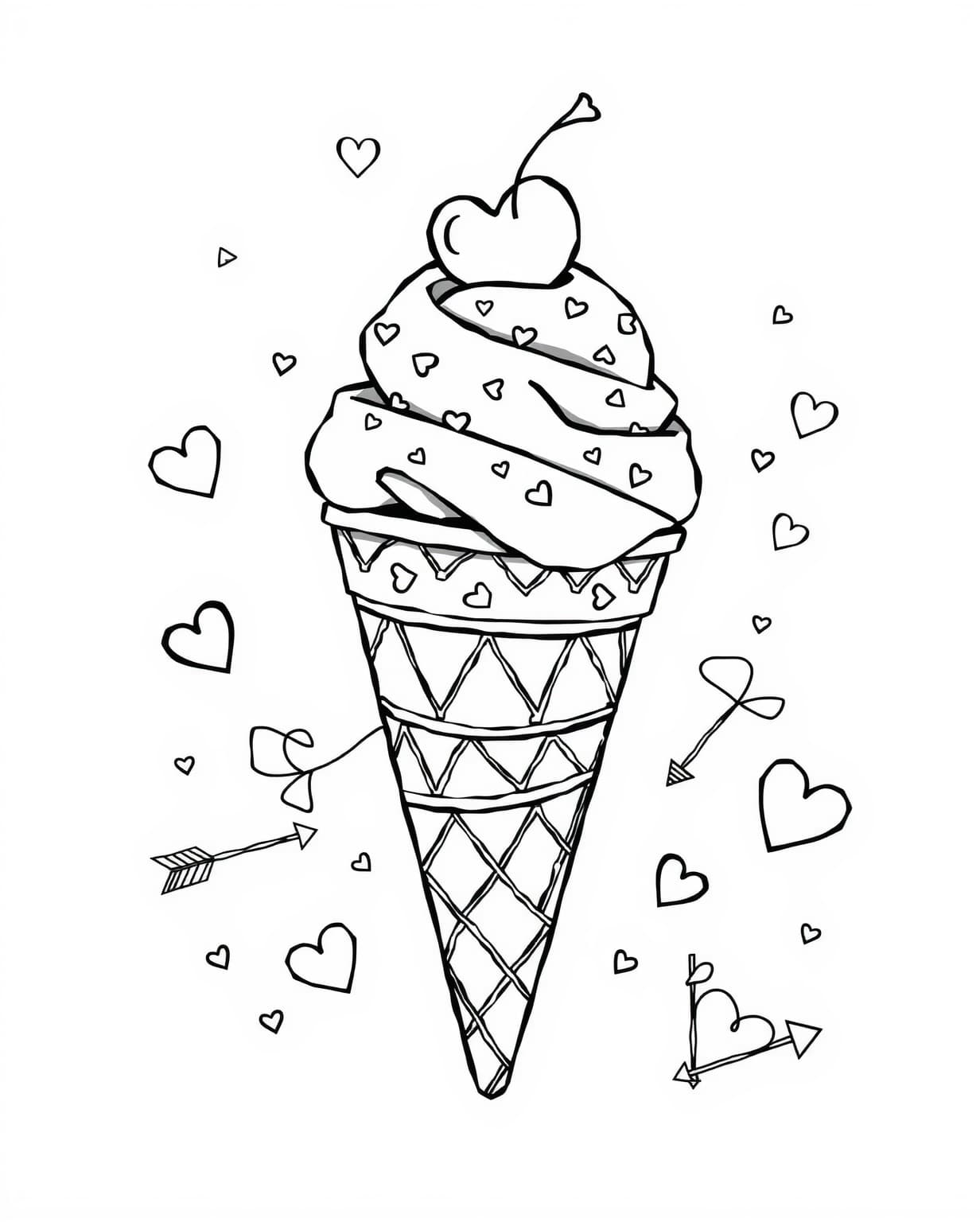 Valentine’s Day Ice Cream Coloring Page