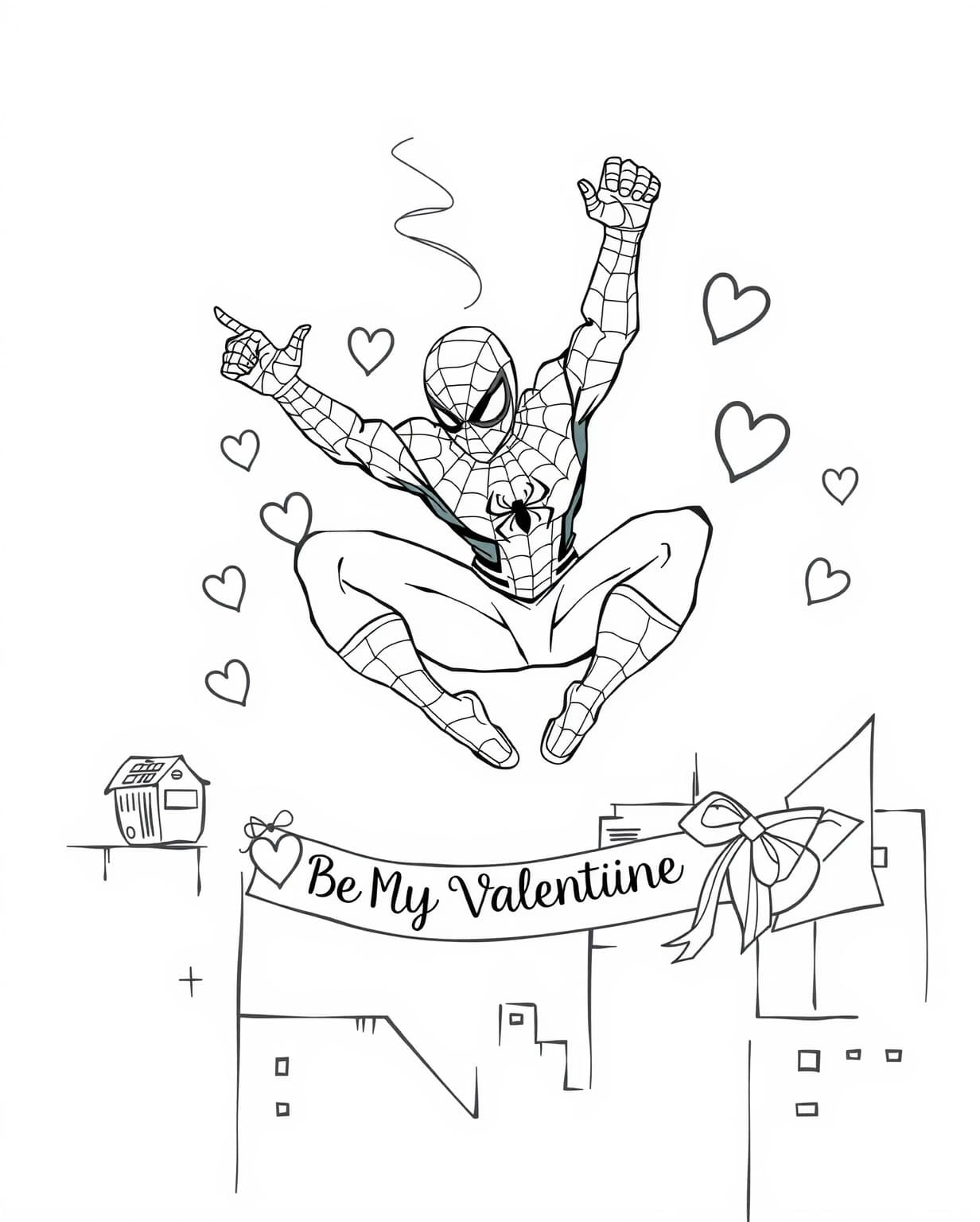 Valentine's Day Spiderman Coloring Page