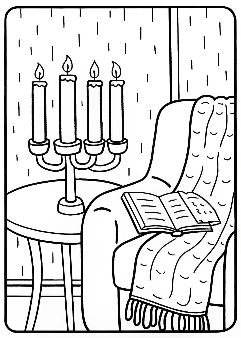 Warm Candlelit Evening Scene Coloring Page
