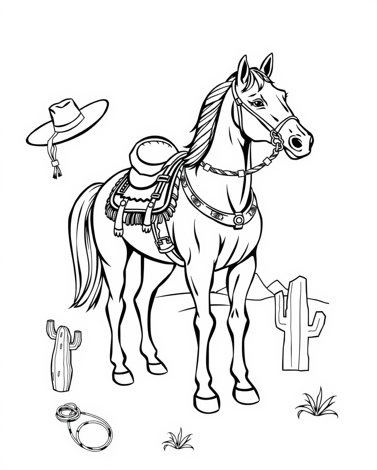 Western Horse Coloring Page For Adults